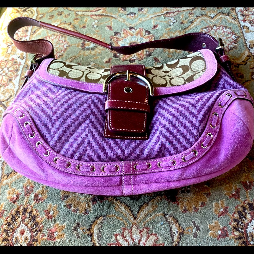 Coach bag purple herringbone flap 12 x 7 x 3. Tags still attached.